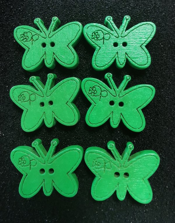 6 Stück Kinder- Holzknöpfe Schmetterling "GRÜN" 17,5x23x4mm