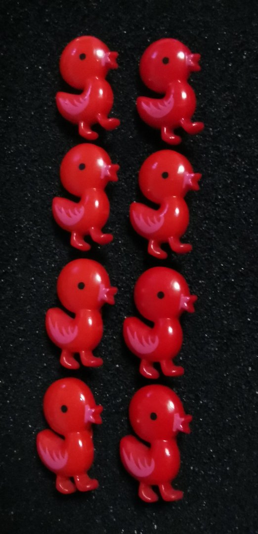 8 Stück Acryl-Ösen-Knöpfe Ente "rot" 21x13,5x7,5mm